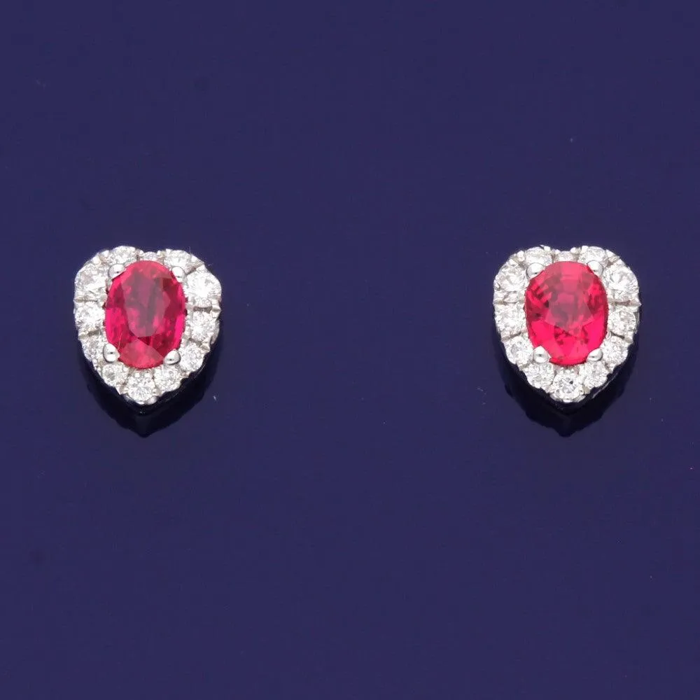 18ct White Gold Ruby and Diamond Heart Stud Earrings