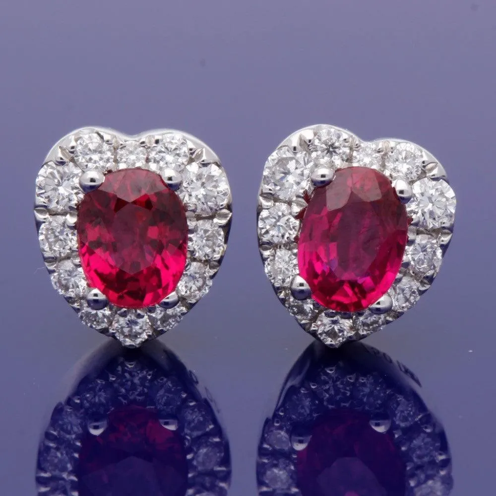 18ct White Gold Ruby and Diamond Heart Stud Earrings