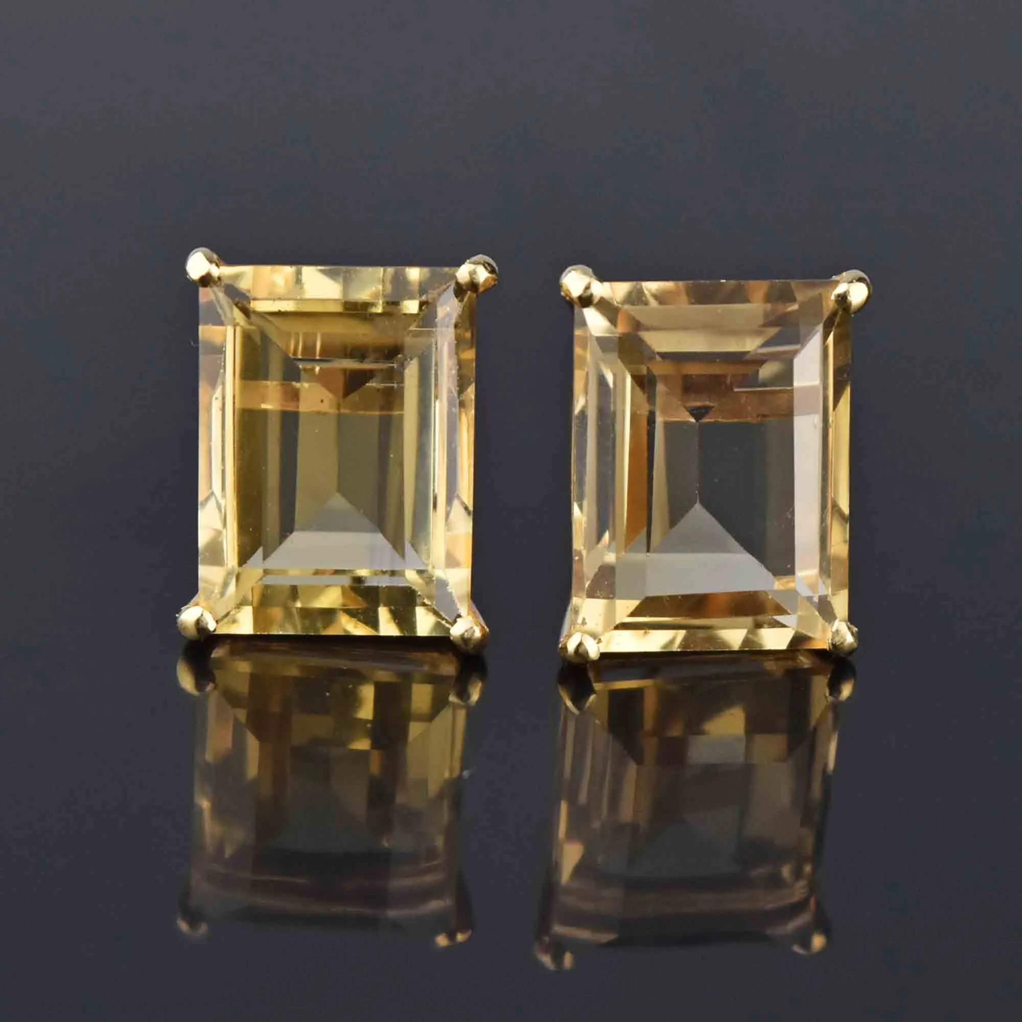 18CTW 14K Gold Emerald Step Cut Citrine Stud Earrings