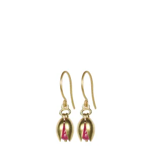 18K Gold Small Pod Earrings with Rubies