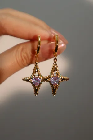 18K Real Gold Plated Blue Cross Purple Gem Star Earrings