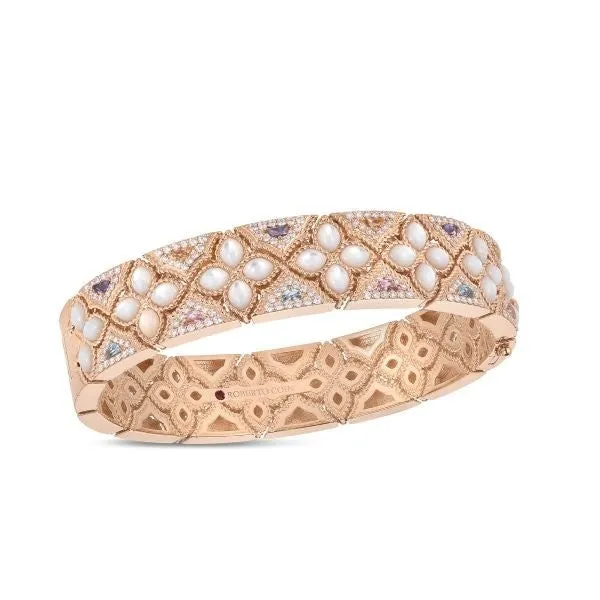 18K Rose Gold Venetian Princess Carnevale Diamond, Mother Of Pearl, & Mixed Stones Flower Bangle