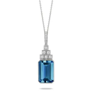 18K WHITE GOLD DIAMOND AND LONDON BLUE TOPAZ NECKLACE