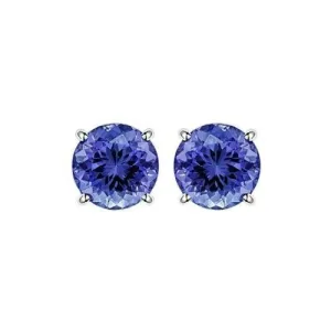 18k White Gold Plated 1/4 Carat Round Created Tanzanite Stud Earrings 4mm