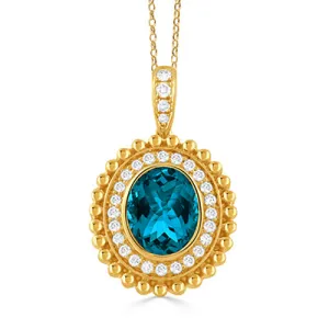 18K YELLOW GOLD LONDON BLUE TOPAZ AND DIAMOND NECKLACE