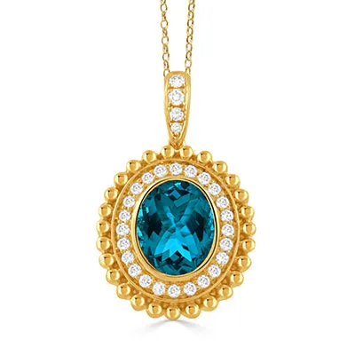 18K YELLOW GOLD LONDON BLUE TOPAZ AND DIAMOND NECKLACE