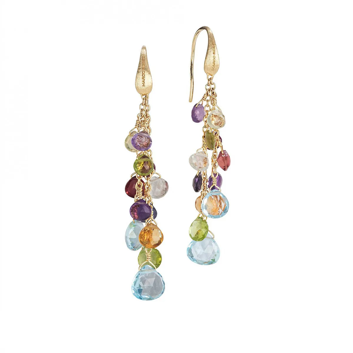 18K Yellow Gold Mixed Gemstone Multi Strand Earrings