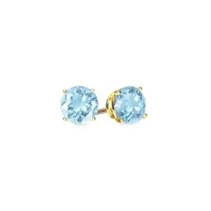 18k Yellow Gold Plated 1/4 Carat Round Created Aquamarine Stud Earrings 4mm