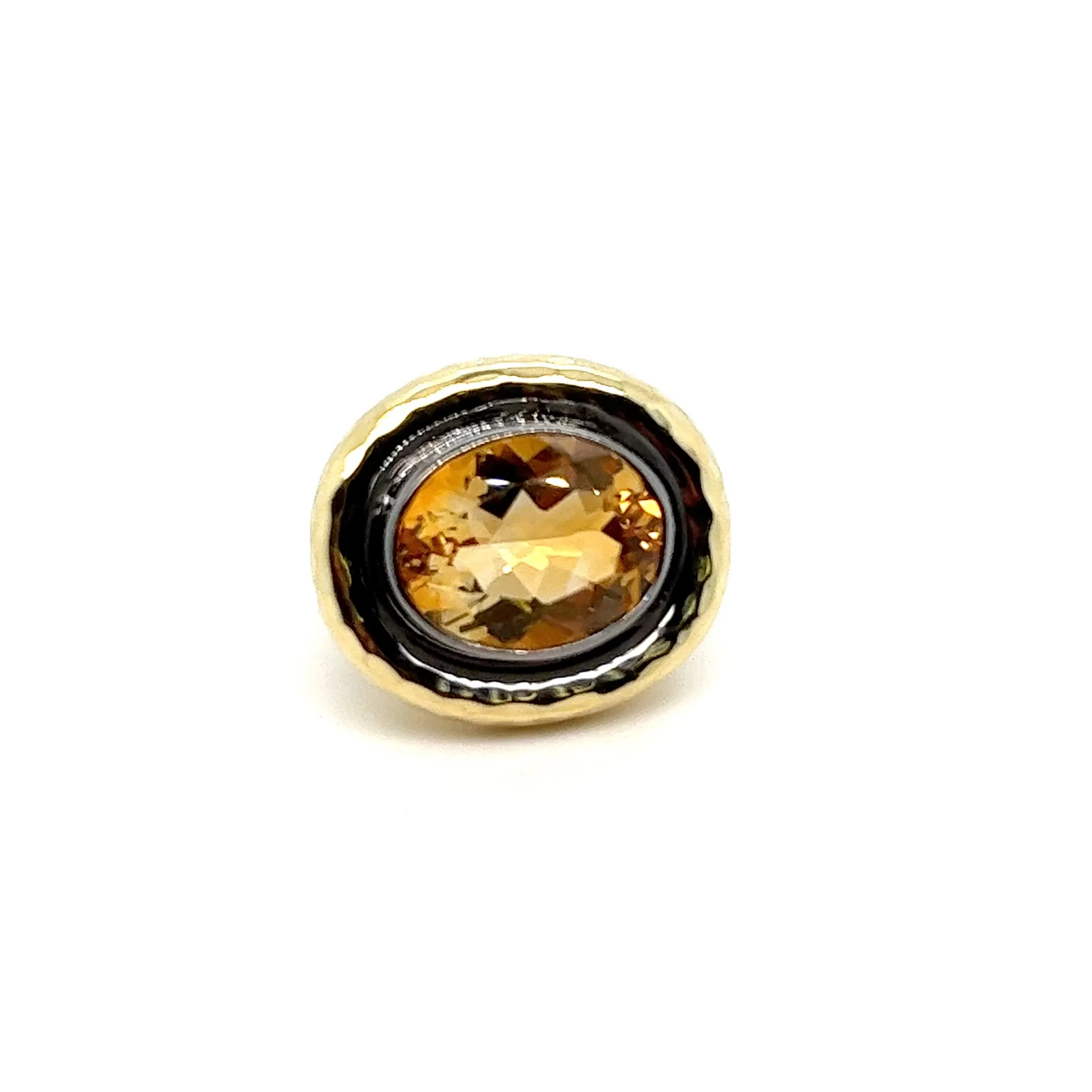 18kt Green Gold Hand-Hammered Citrine Ring