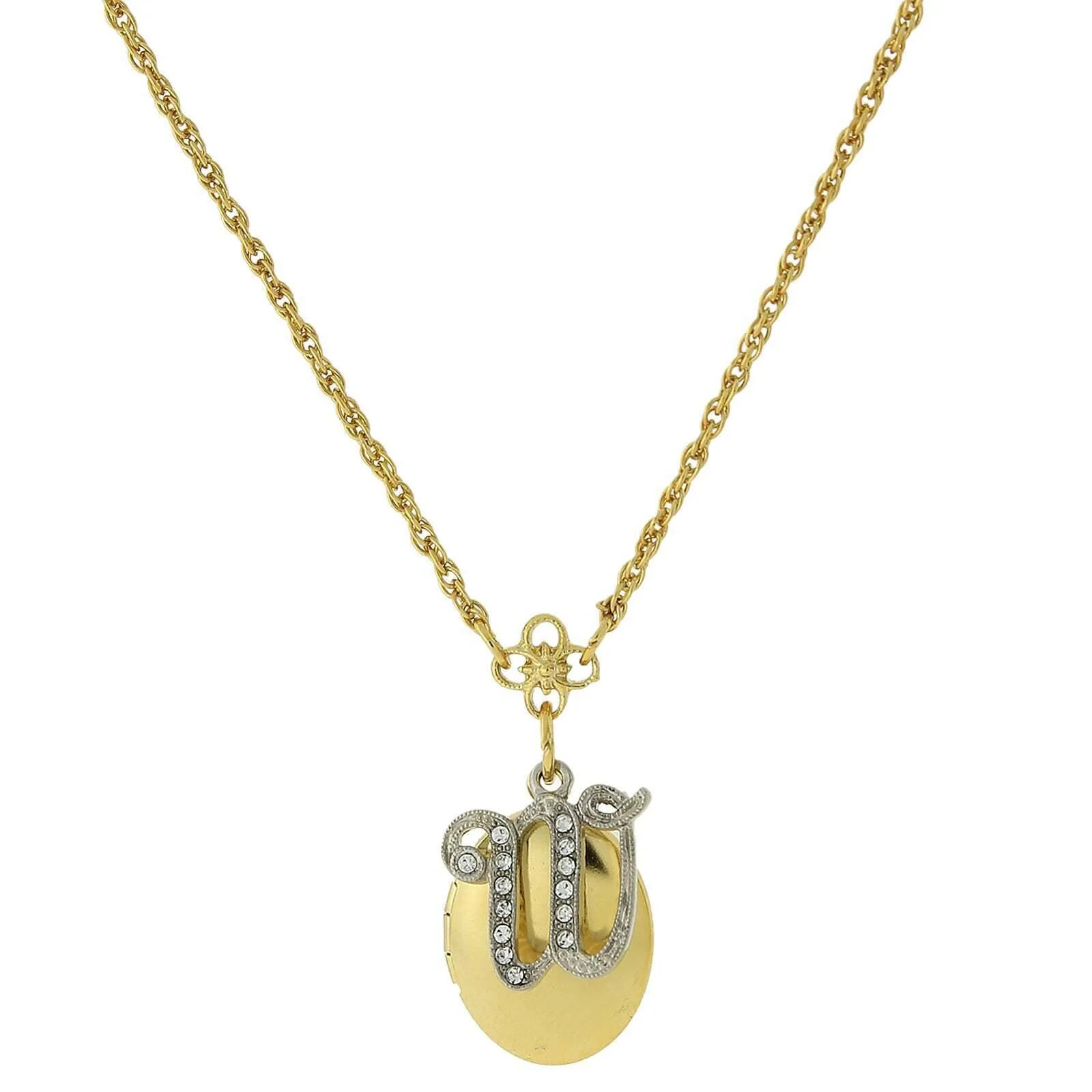 1928 Jewelry Crystal Initial Gold Locket Necklace 16"