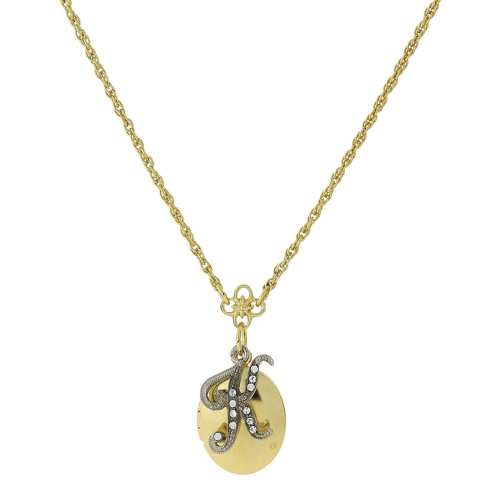 1928 Jewelry Crystal Initial Gold Locket Necklace 16"