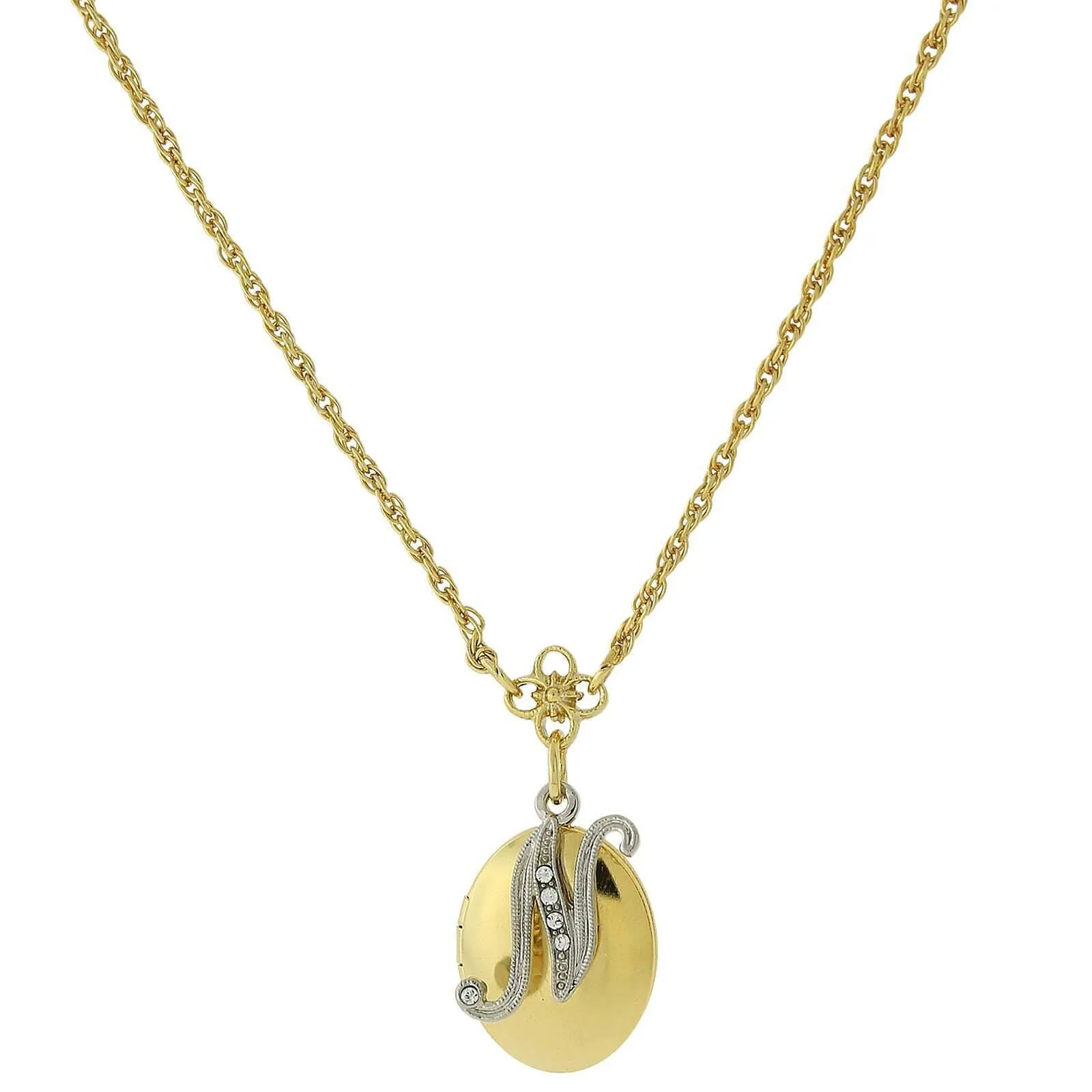 1928 Jewelry Crystal Initial Gold Locket Necklace 16"