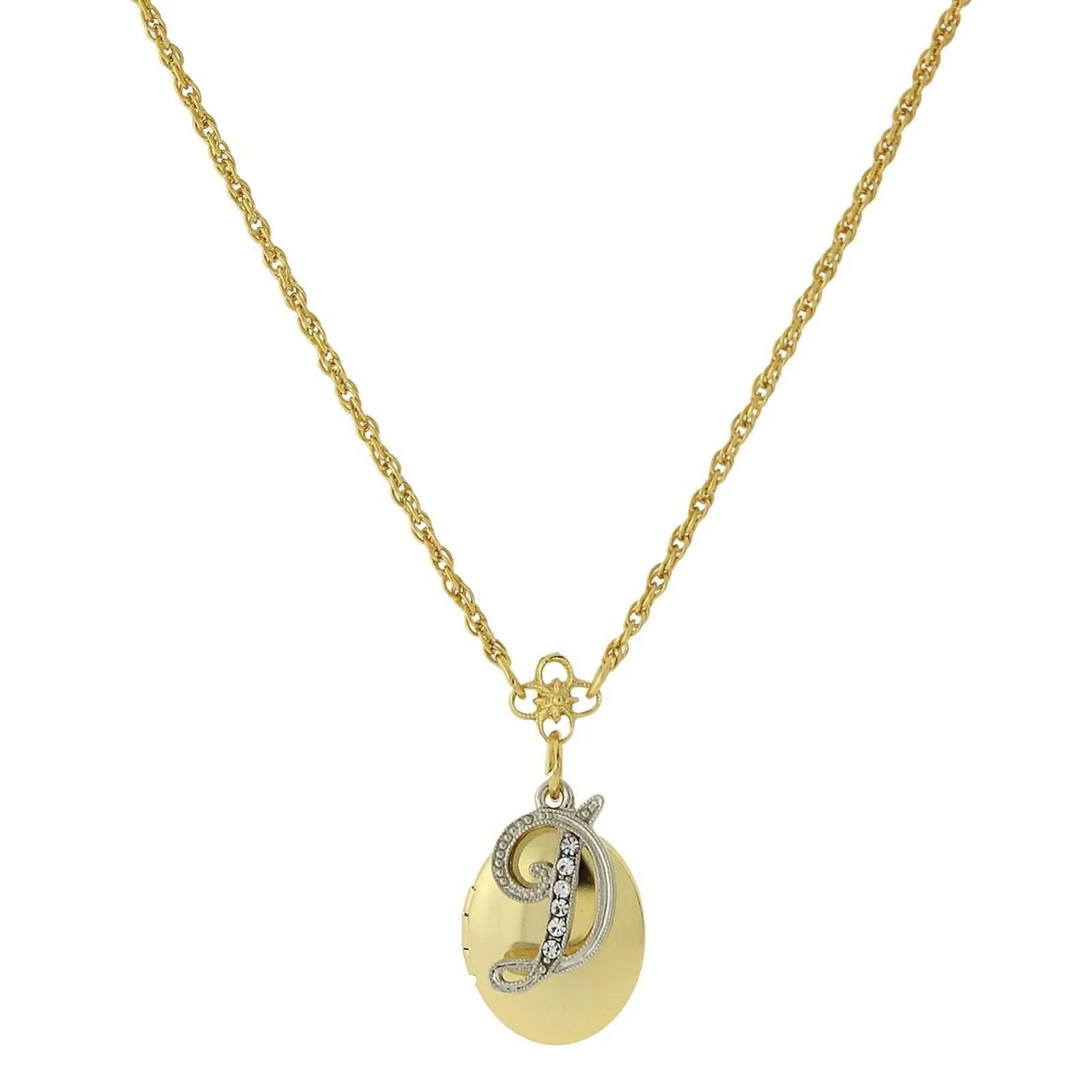 1928 Jewelry Crystal Initial Gold Locket Necklace 16"