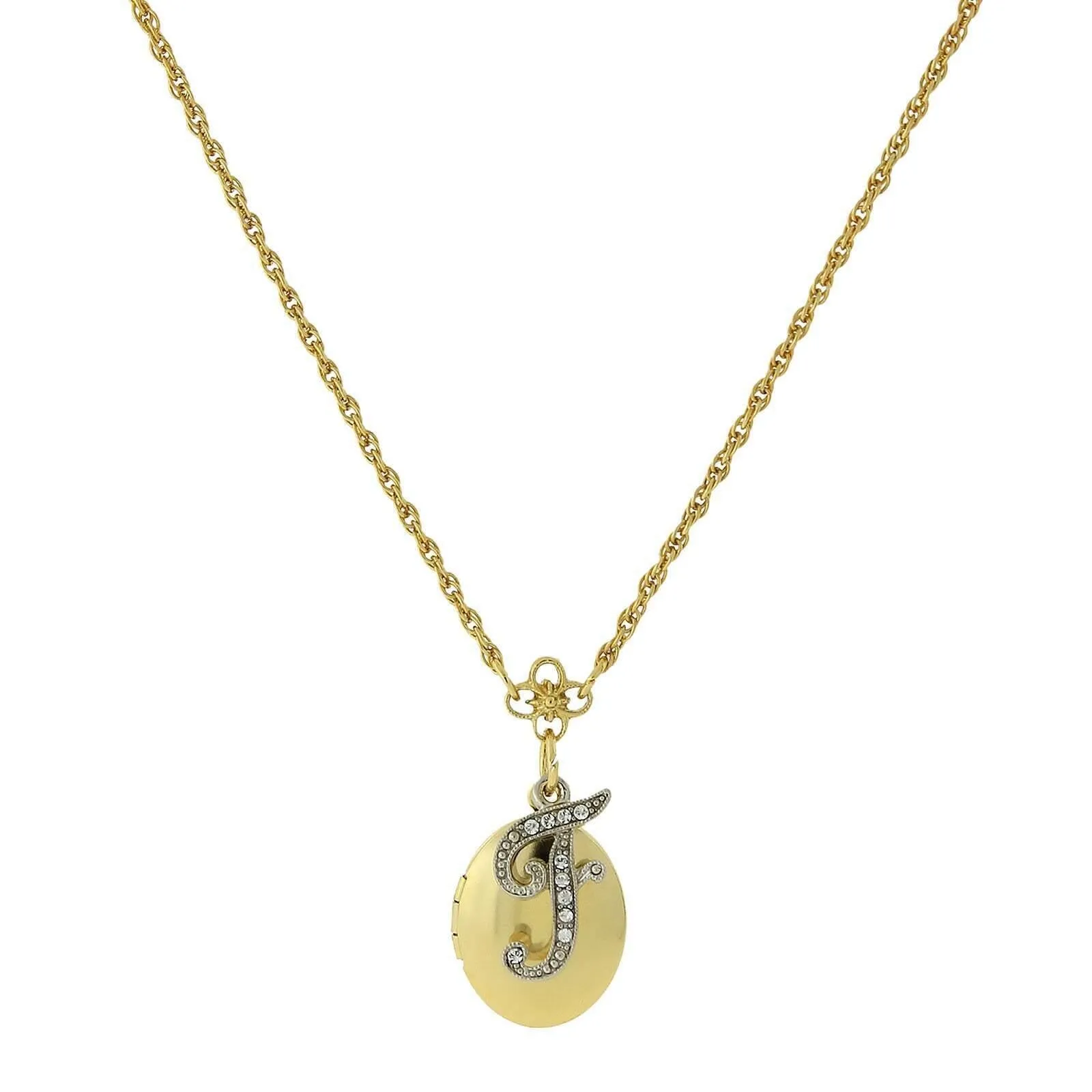 1928 Jewelry Crystal Initial Gold Locket Necklace 16"