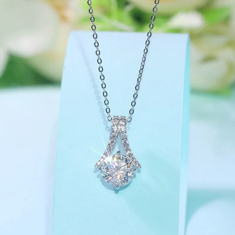 2 Carats Moissanite Diamond Pendant Necklace 925 Sterling Silver XMFN8154