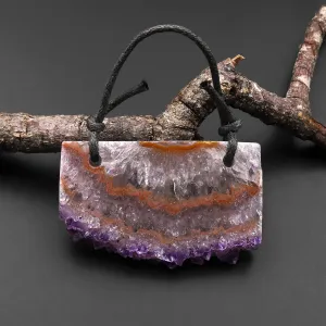 2 Hole Pendant Natural Bright Orange Purple Amethyst Stalactite Crystal Druzy Pendant Drilled Flat Slice Long Rectangle A1