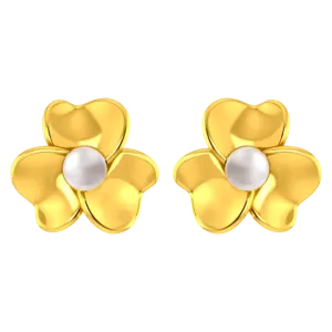 22k Detailed Earrings With Gold Petals And A Pearl In The Middle