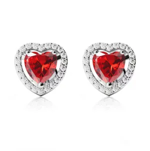 24k White Gold Plated 4 Ct Created Halo Heart Ruby Stud Earrings