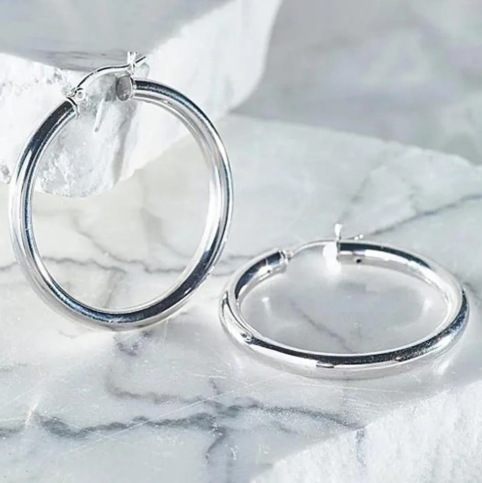 25mm Solid Sterling Silver Classic French Lock Hoops