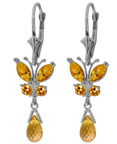 2.74 Carat 14K Solid Yellow Gold Butterfly Earrings Natural Citrine