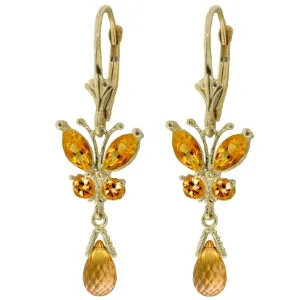 2.74 Carat 14K Solid Yellow Gold Butterfly Earrings Natural Citrine