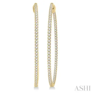 3 ctw Round Cut Diamond In & Out 2-Inch Hoop Earring in 14K Yellow Gold