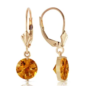 3.1 Carat 14K Solid Yellow Gold Leverback Earrings Citrine