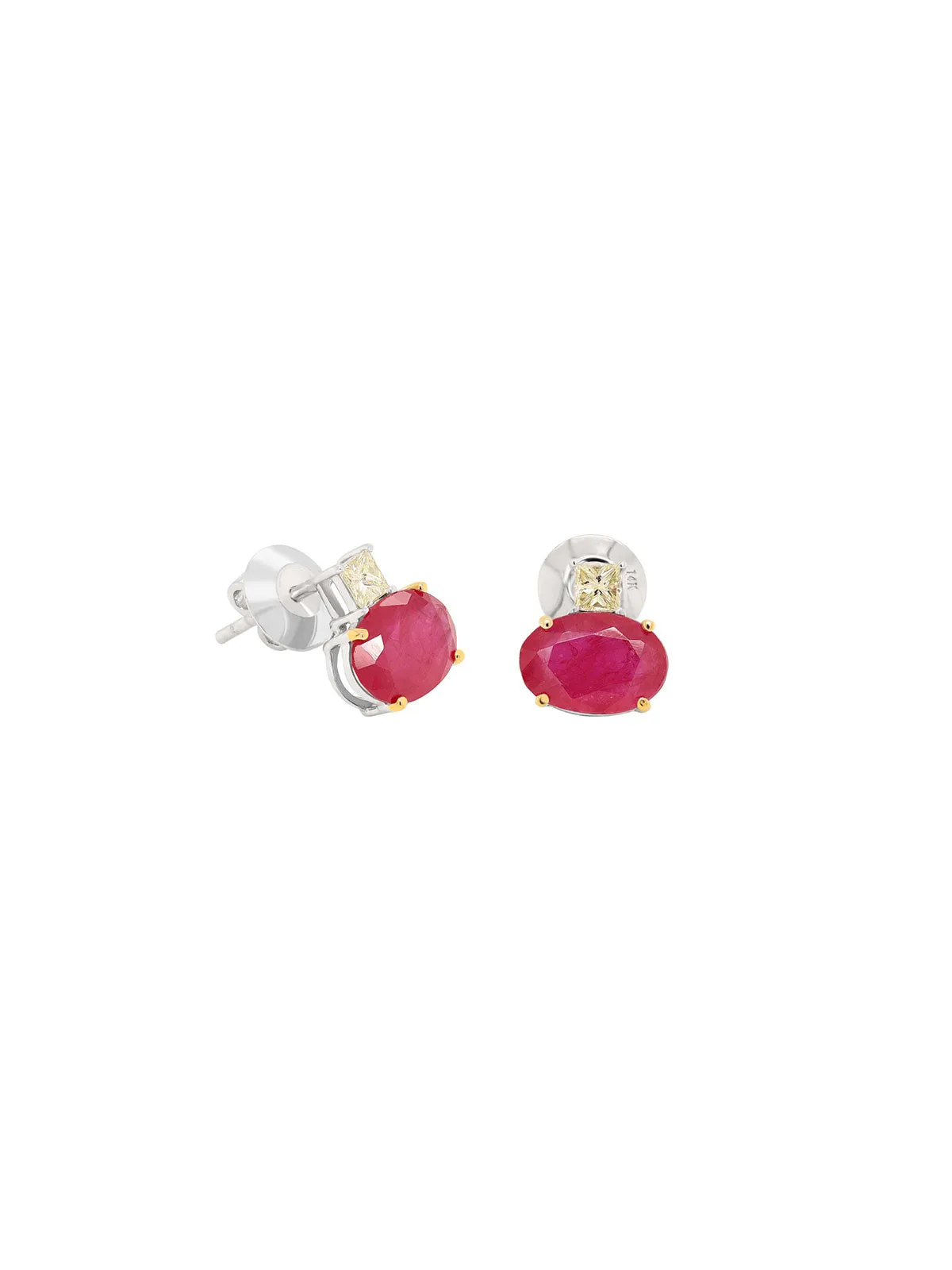 3.51ct Ruby Diamond 14K Gold Oval Stud Earrings