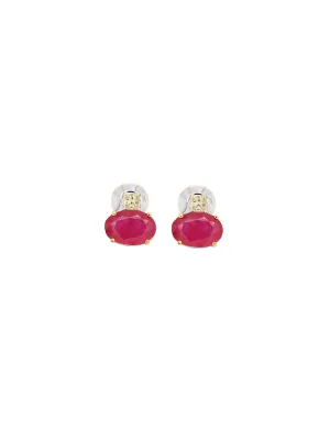 3.51ct Ruby Diamond 14K Gold Oval Stud Earrings