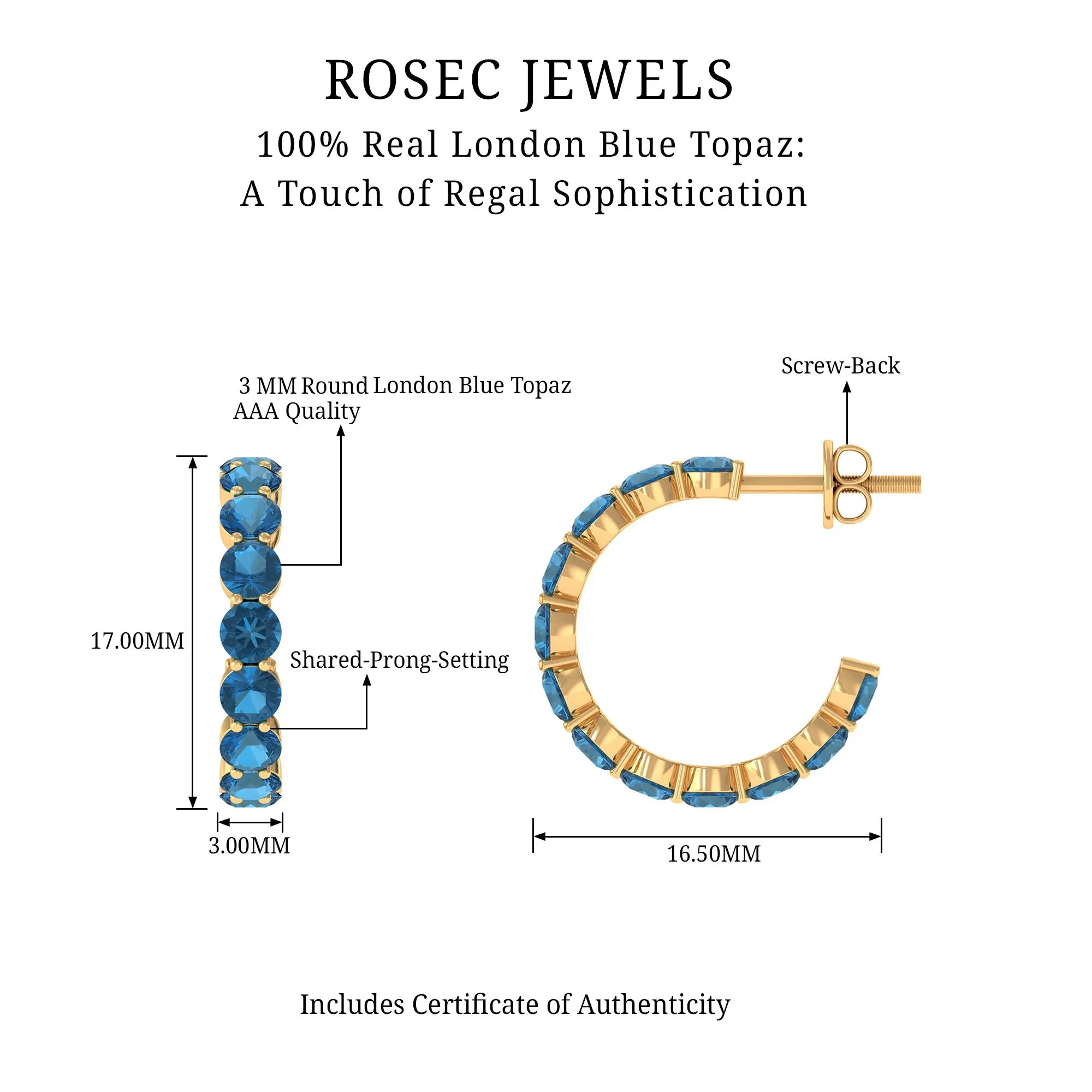 4.25 CT London Blue Topaz Eternity Hoop Earring