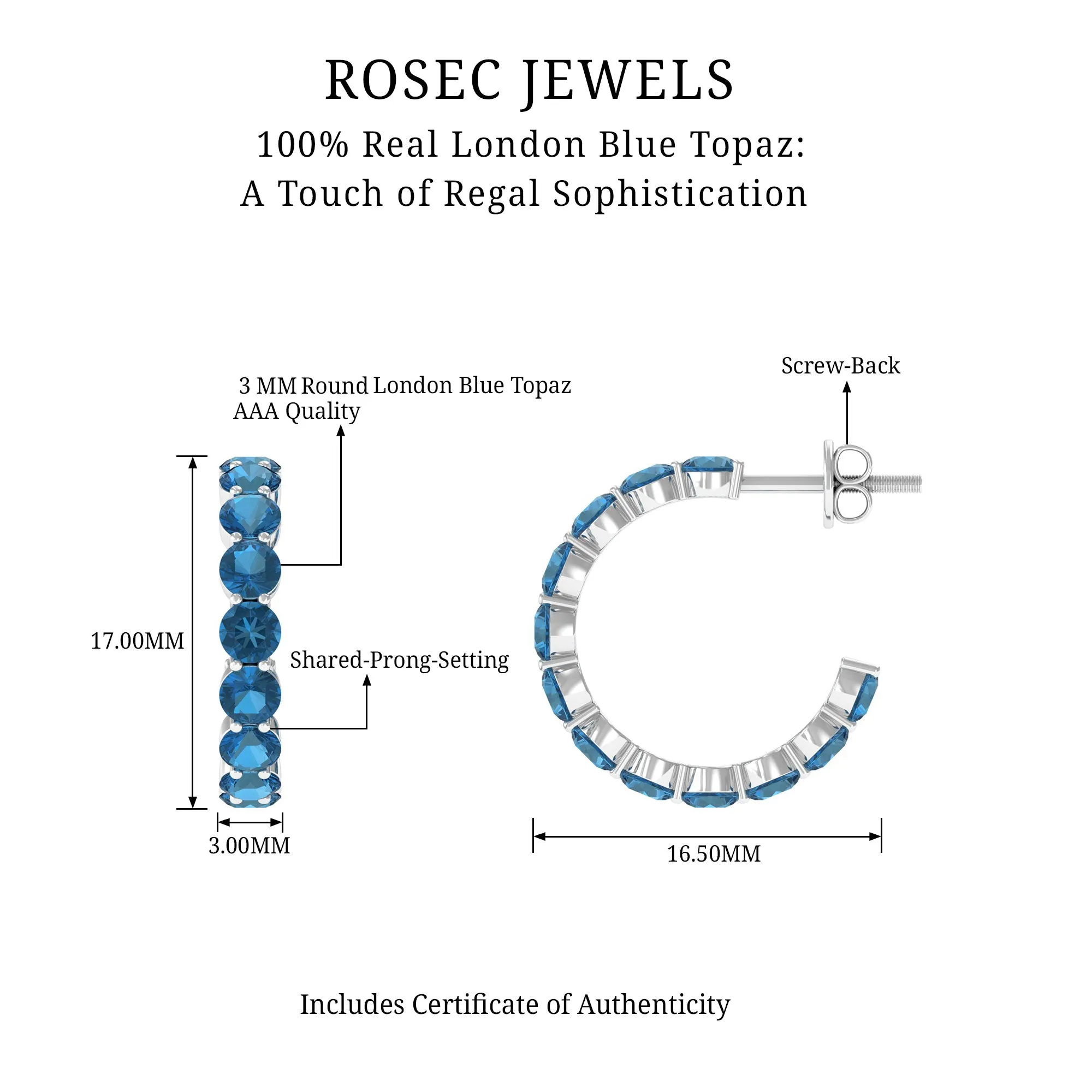 4.25 CT London Blue Topaz Eternity Hoop Earring