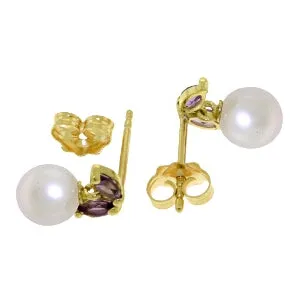 4.4 Carat 14K Solid Yellow Gold Stud Earrings Pearl Amethyst