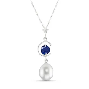 4.5 Carat 14K Solid White Gold Woman In A Song Sapphire Pearl Necklace