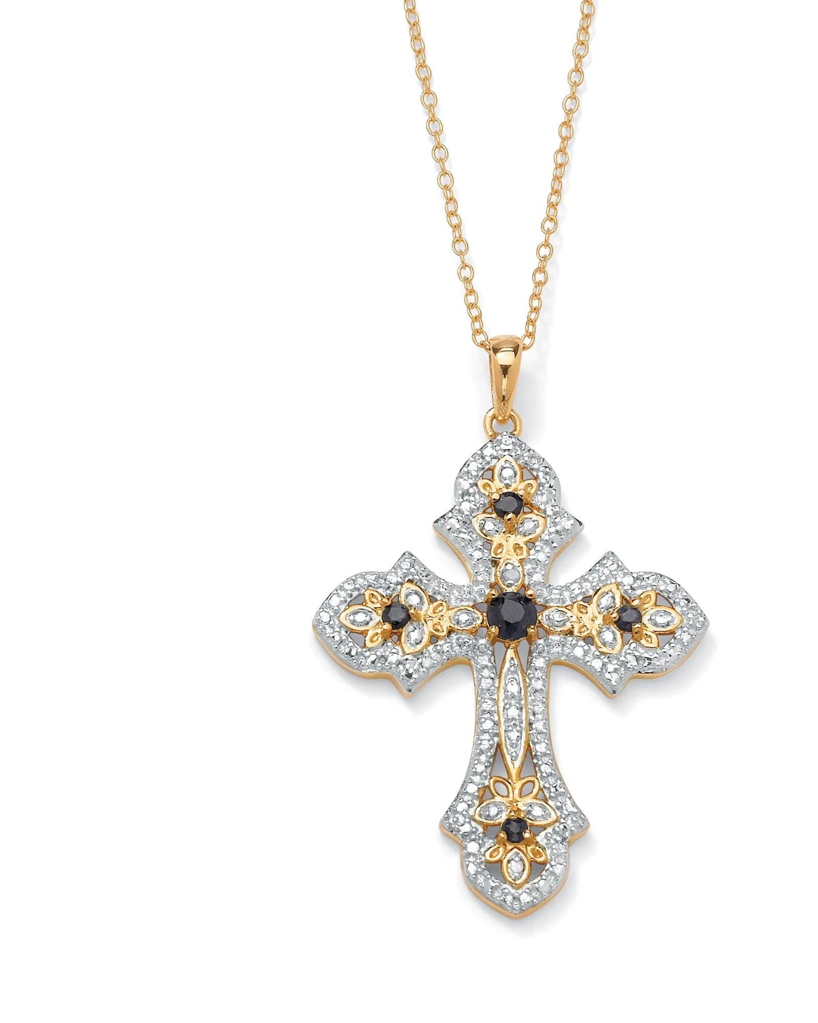 .46 TCW Genuine Sapphire Diamond Accent 18k Gold-plated Silver Cross Necklace | White