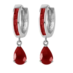 4.8 Carat 14K Solid White Gold Hoop Huggie Earrings Ruby