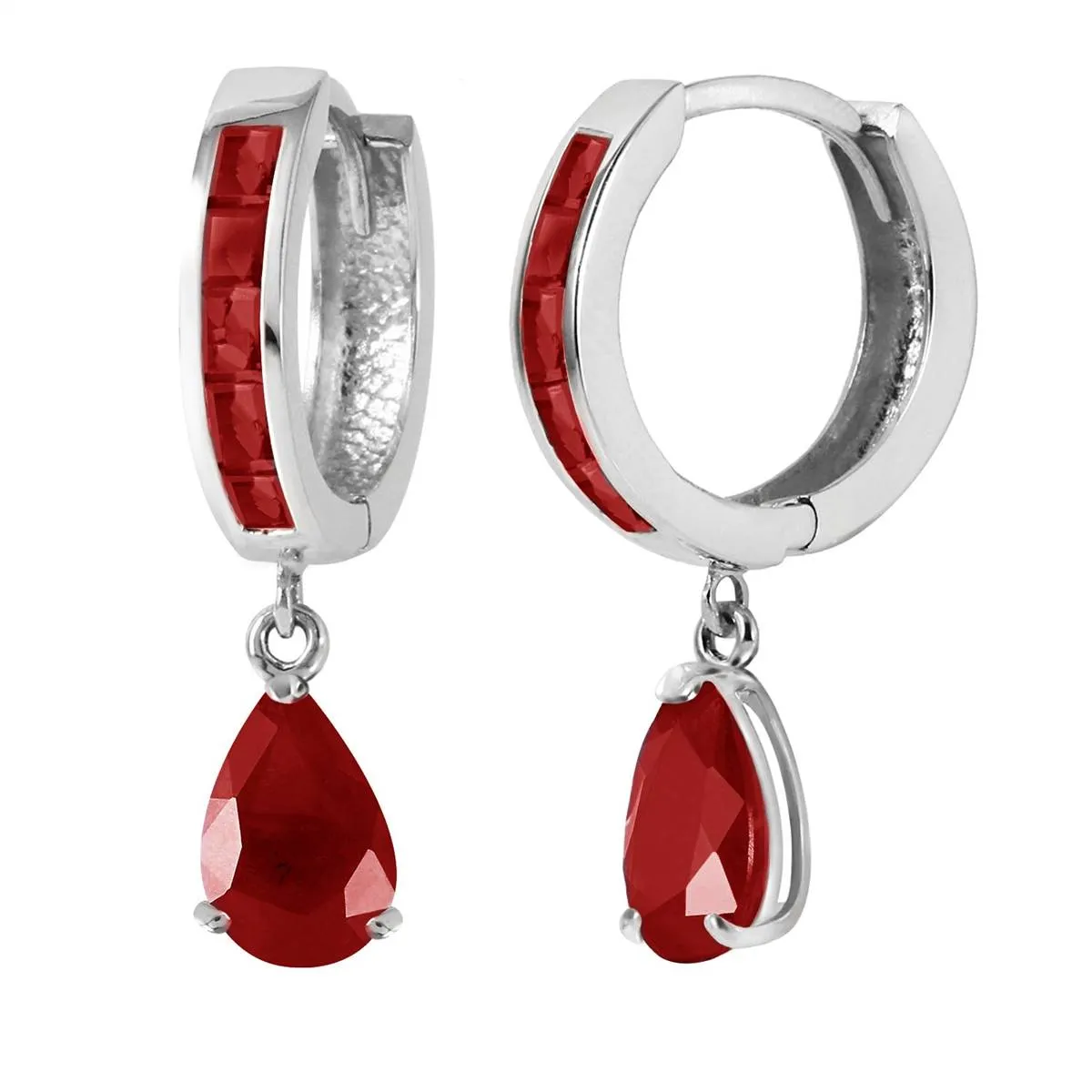 4.8 Carat 14K Solid White Gold Hoop Huggie Earrings Ruby