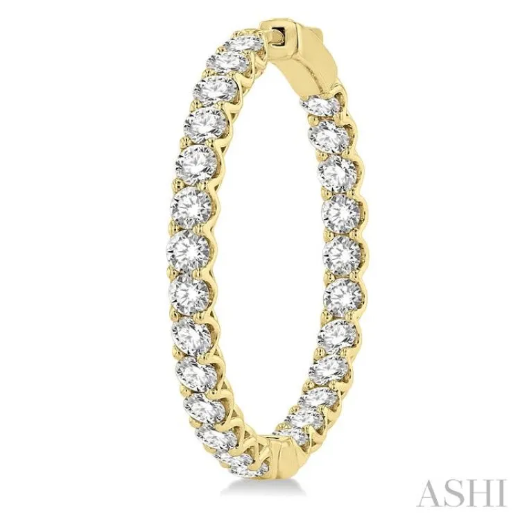 6 Ctw Round Cut Diamond In-Out Hoop Earring in 14K Yellow Gold