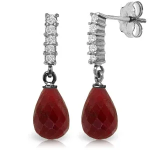 6.75 Carat 14K Solid White Gold Earrings Natural Diamond Ruby