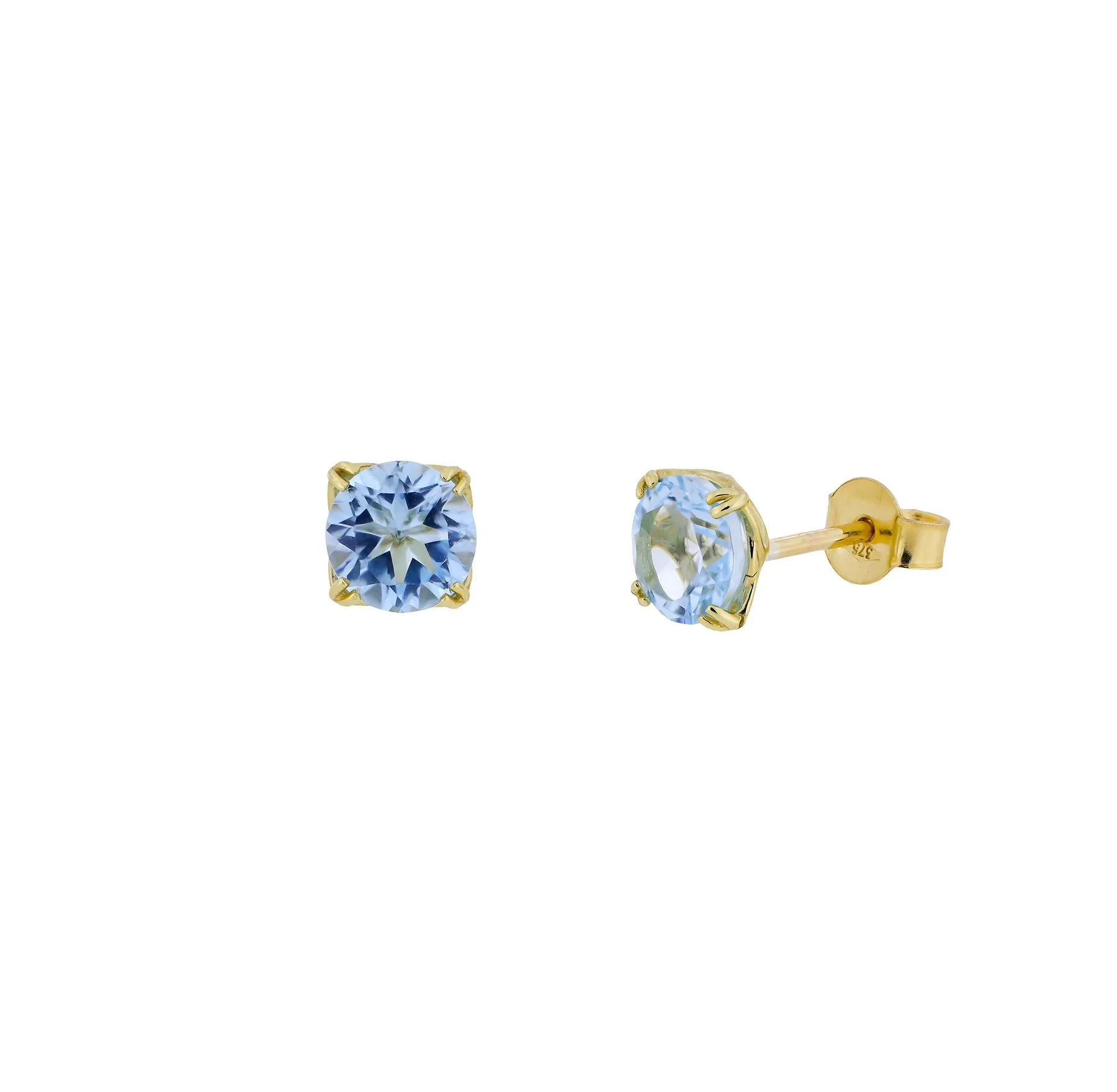 9 Carat Gold Blue Topaz Solitaire Earrings