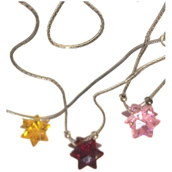 925 Sterling Silver Colored Crystal Star of David Necklace 18" Available in Pink, Granate, Topaz