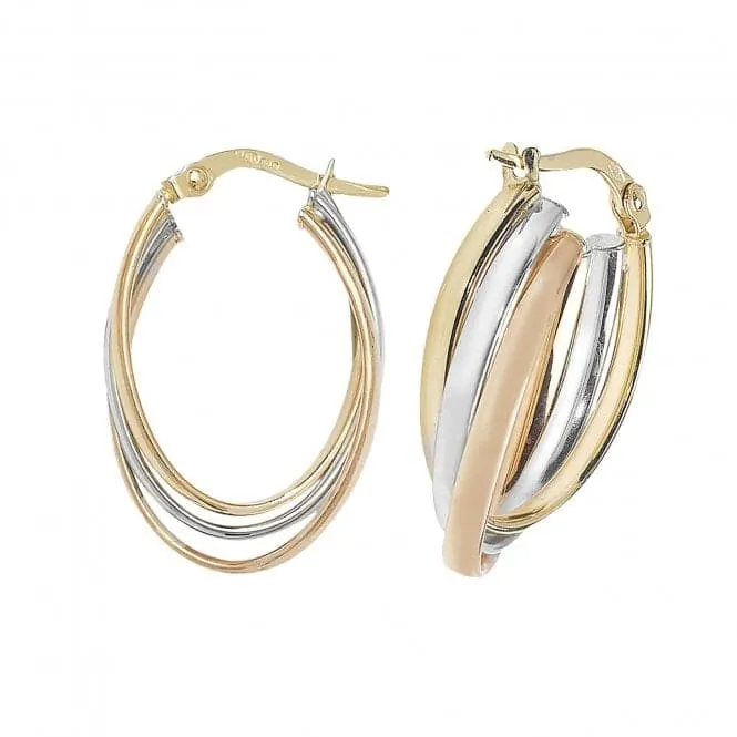 9ct Tri-Colored Gold Oval Hoop Earrings ER1002