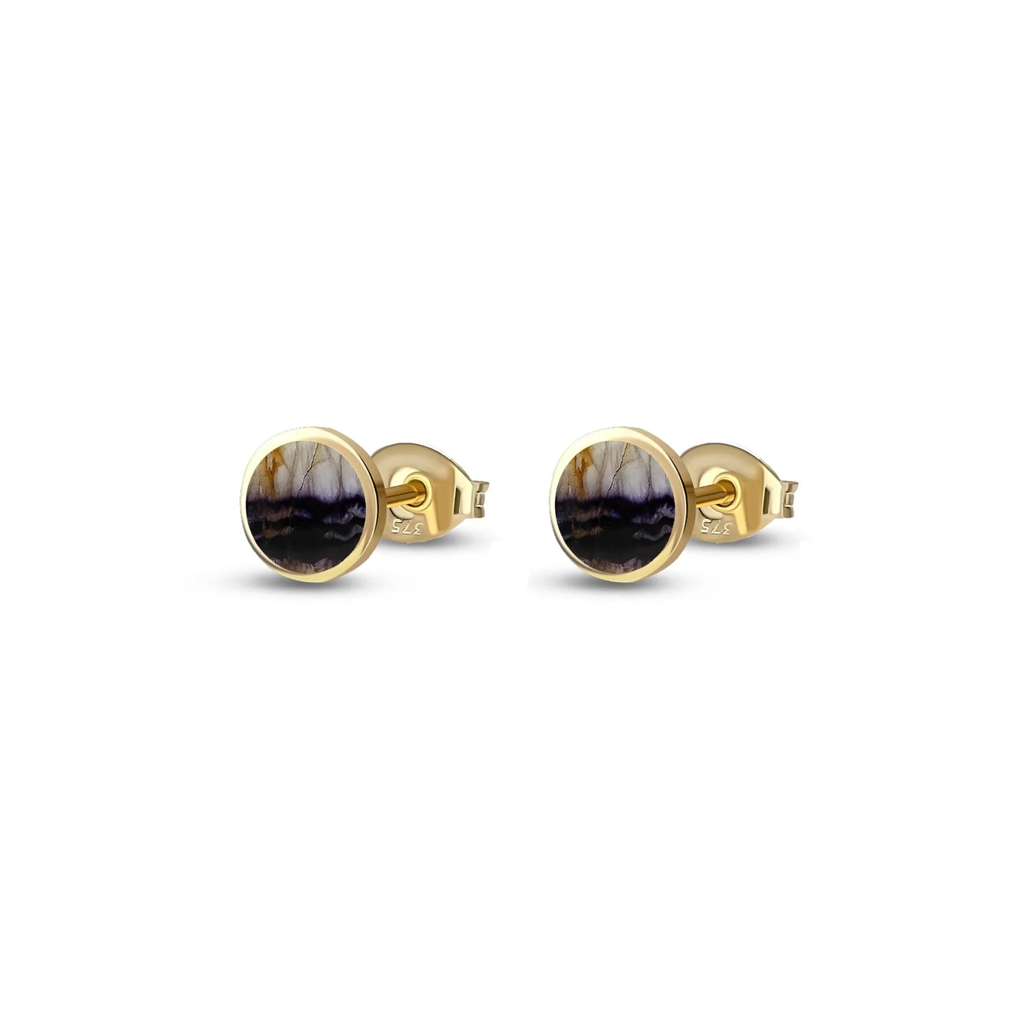 9ct Yellow Gold Blue John 6mm Stud Earrings