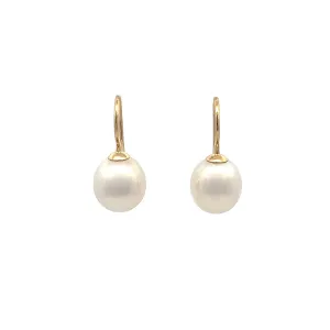 9K Yellow Gold Australian South Sea Cultured 9 -10mm Pearl Hook Earrings