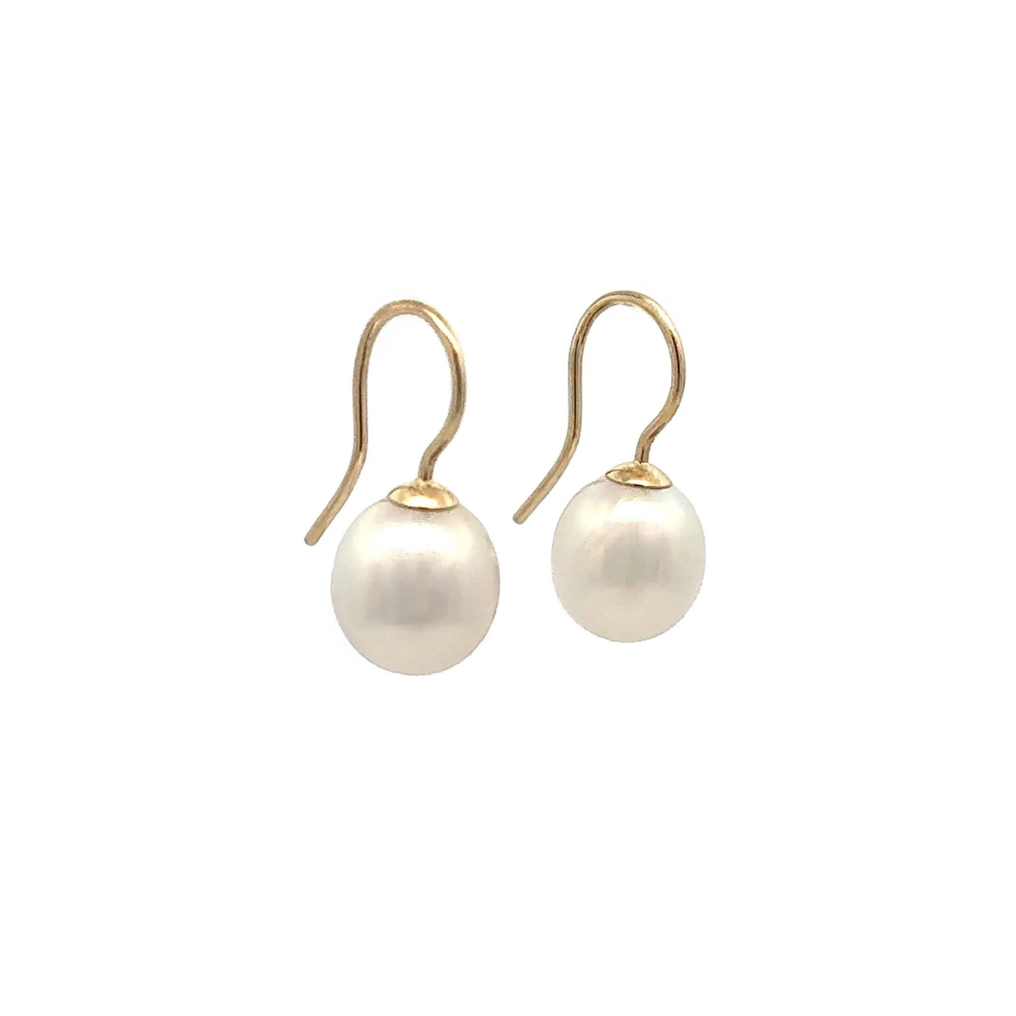 9K Yellow Gold Australian South Sea Cultured 9 -10mm Pearl Hook Earrings