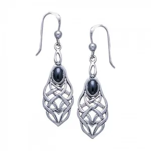 A gem of eternity ~ Celtic Knotwork Sterling Silver Dangle Earrings with Gemstone TE113