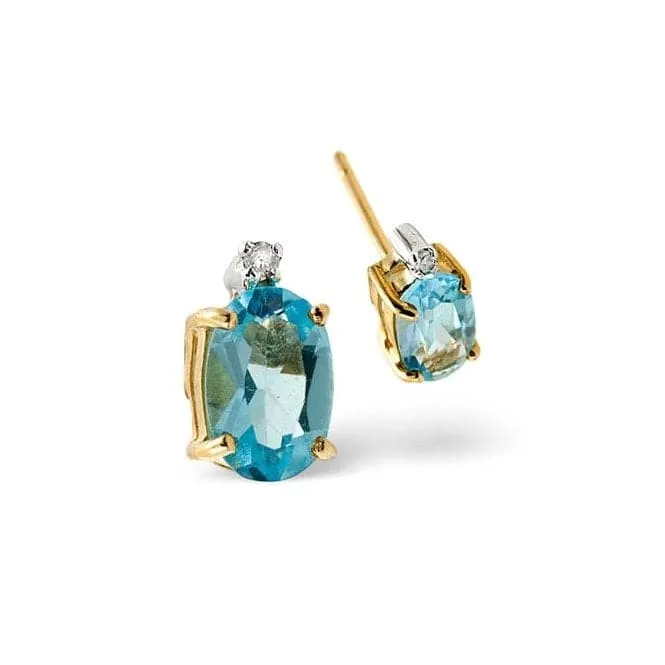 Acotis Diamonds 9K Gold 0.02ct Diamond 0.92ct Blue Topaz Earrings F2032