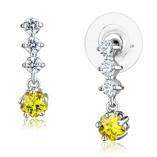 Alamode Rhodium Brass Earrings with AAA Grade CZ in Topaz