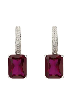 Alexandra Rectangle Drop Earrings Silver Ruby