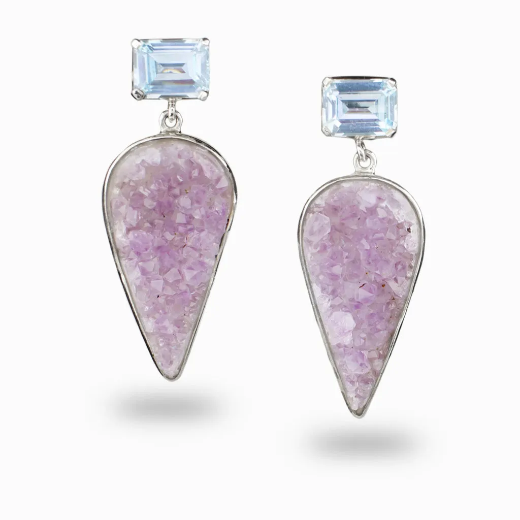 Amethyst & Blue Topaz Drop Earrings