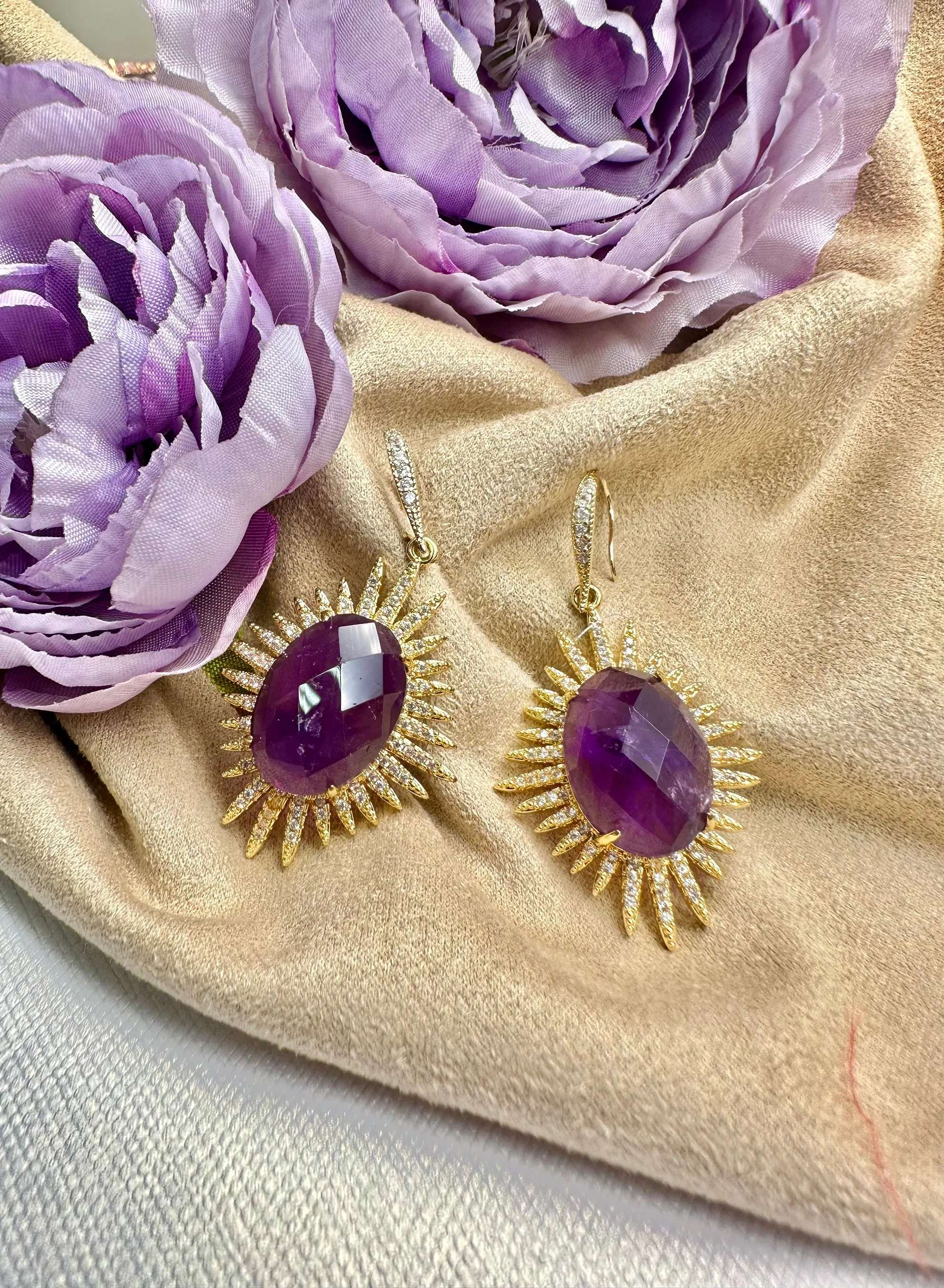 Amethyst Dangle Statement Earrings KE025